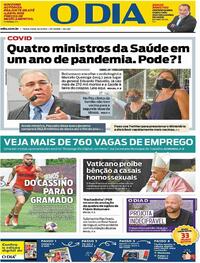 Capa do jornal O Dia 16/03/2021
