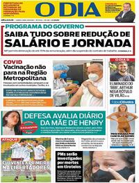Capa do jornal O Dia 29/04/2021