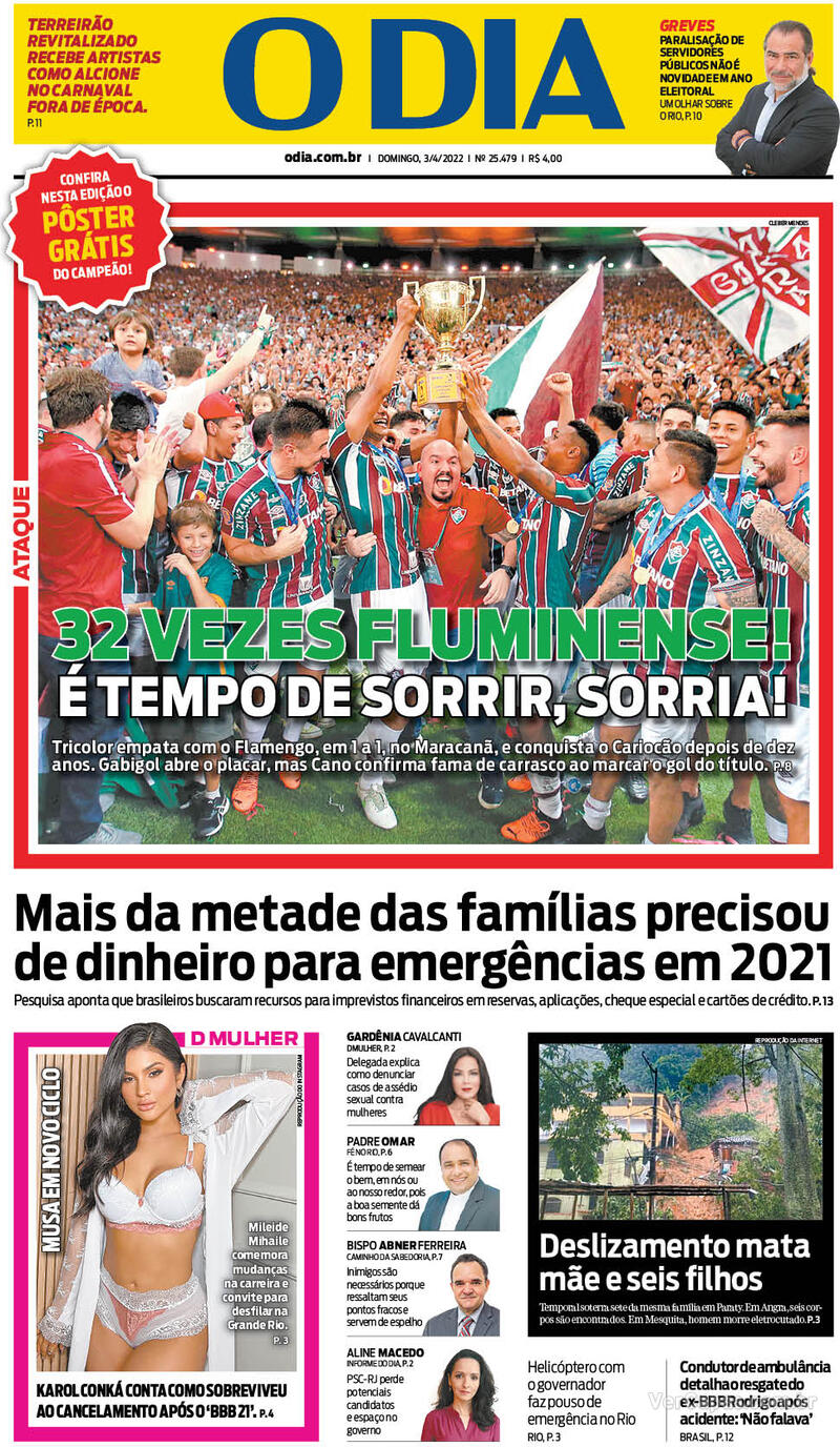 Capa do jornal O Dia 03/04/2022
