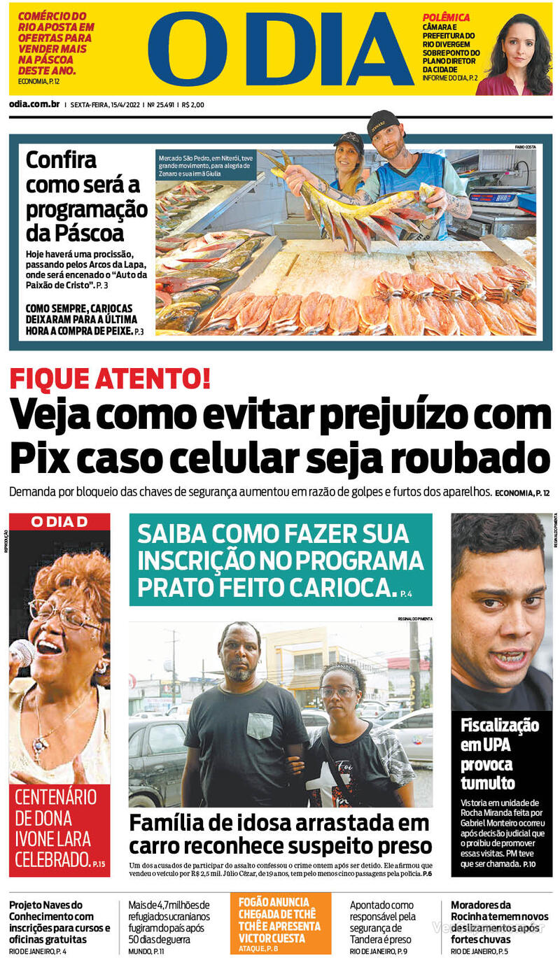 Capa do jornal O Dia 15/04/2022