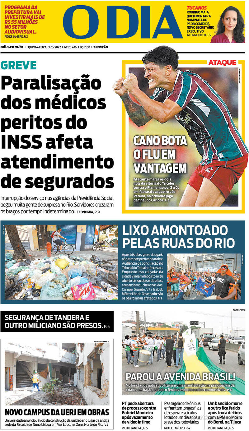 Capa do jornal O Dia 31/03/2022