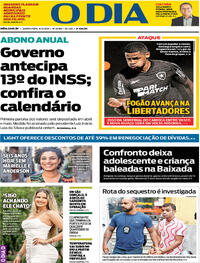 Capa do jornal O Dia 14/03/2024