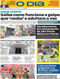 Capa do jornal O Dia 09/10/2025