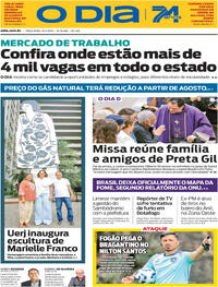 Capa do jornal O Dia 29/07/2025