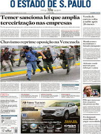 Capa do jornal Estadão 01/04/2017