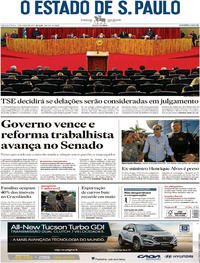Capa do jornal Estadão 07/06/2017