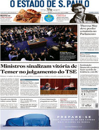 Capa do jornal Estadão 09/06/2017