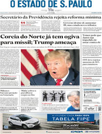 Capa do jornal Estadão 09/08/2017