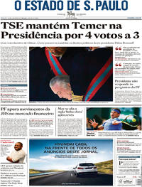 Capa do jornal Estadão 10/06/2017