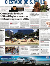 Capa do jornal Estadão 13/02/2017