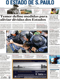 Capa do jornal Estadão 13/06/2017