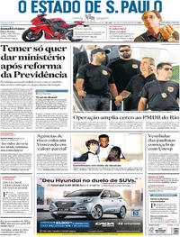 Capa do jornal Estadão 15/11/2017