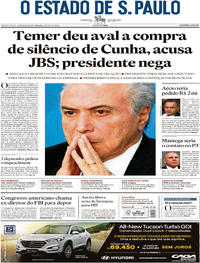 Capa do jornal Estadão 18/05/2017
