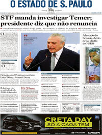 Capa do jornal Estadão 19/05/2017