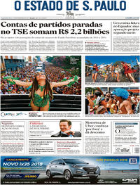 Capa do jornal Estadão 20/02/2017