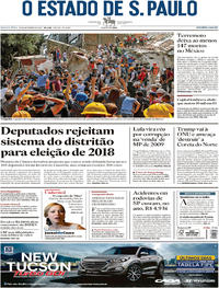 Capa do jornal Estadão 20/09/2017