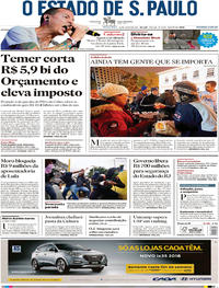 Capa do jornal Estadão 21/07/2017