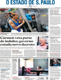 Capa do jornal Estadão 29/12/2017