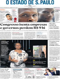 Capa do jornal Estadão 30/12/2017