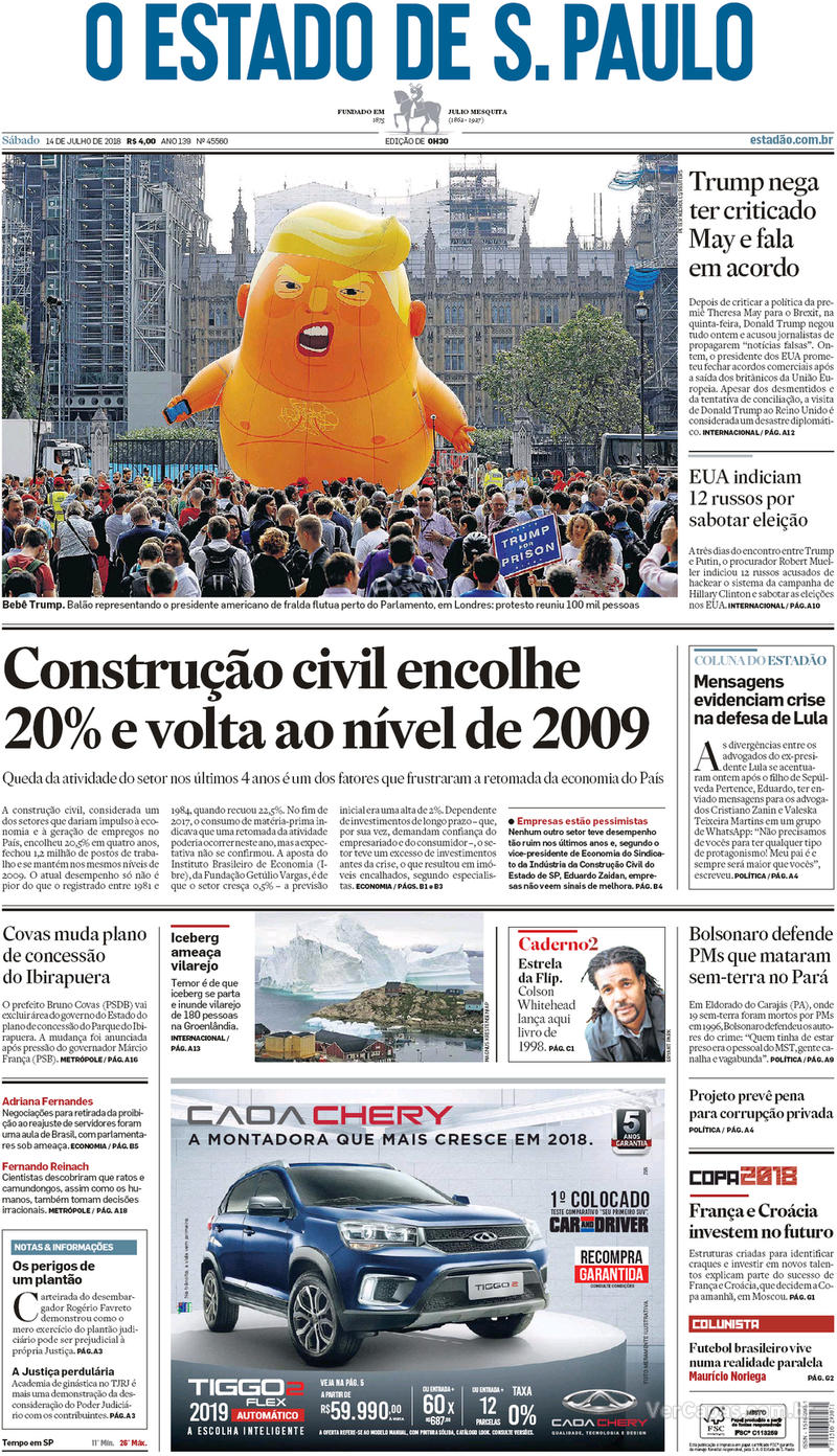 Capa O Estado de Sao Paulo 2018-07-14