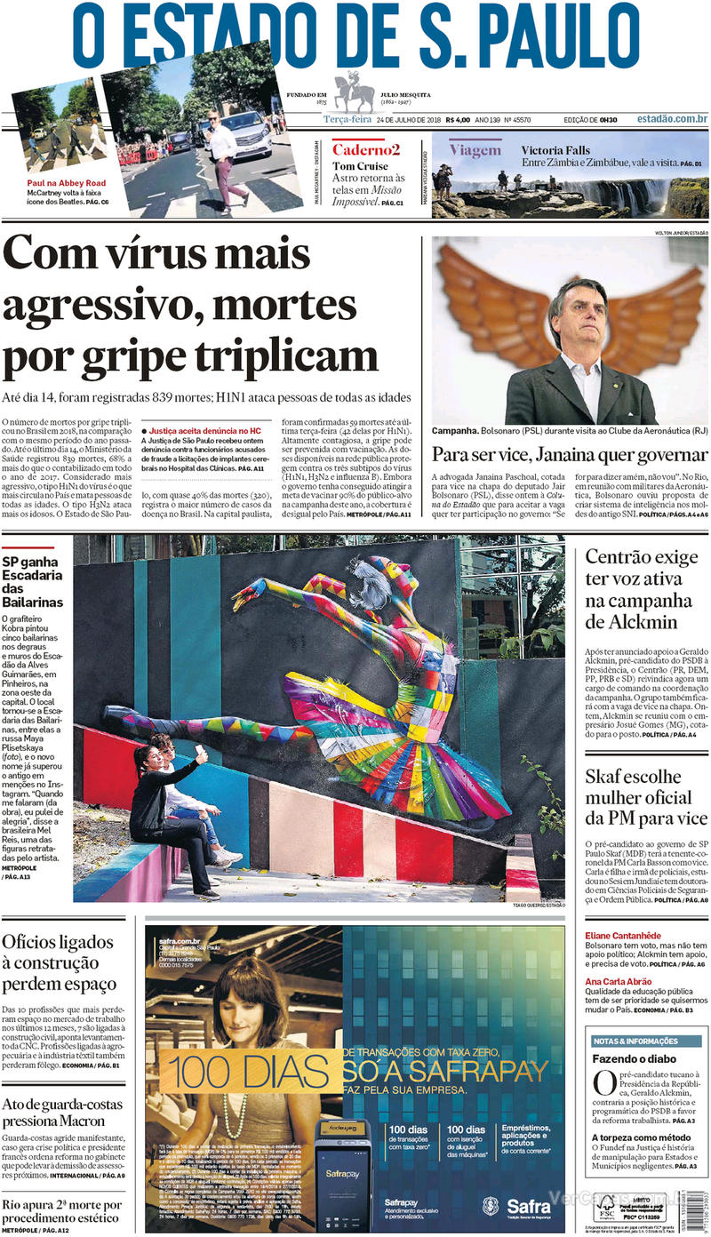 Capa O Estado de Sao Paulo 2018-07-24