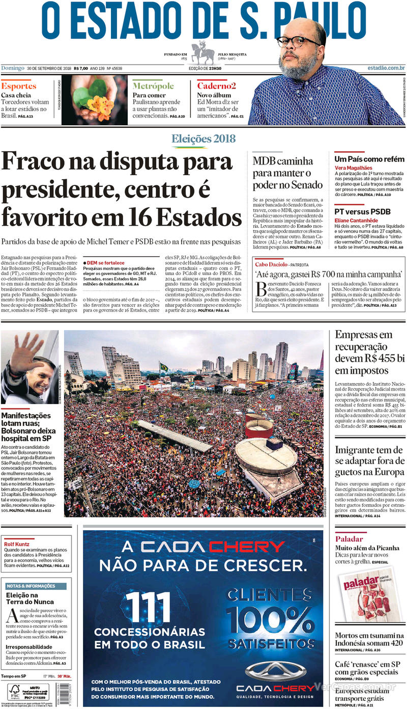Capa O Estado de Sao Paulo 2018-09-30
