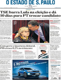 Capa do jornal Estadão 01/09/2018