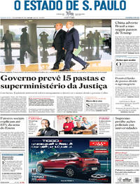 Capa do jornal Estadão 01/11/2018