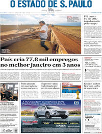 Capa do jornal Estadão 02/03/2018