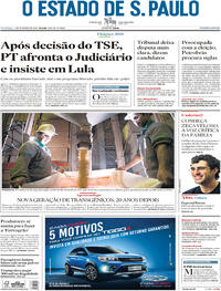 Capa do jornal Estadão 02/09/2018