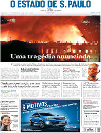 Capa do jornal Estadão 03/09/2018