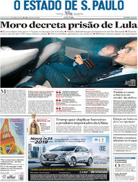Capa do jornal Estadão 06/04/2018