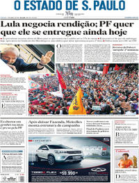 Capa do jornal Estadão 07/04/2018