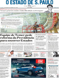 Capa do jornal Estadão 11/11/2018