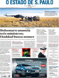 Capa do jornal Estadão 12/10/2018