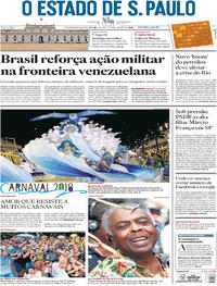 Capa do jornal Estadão 13/02/2018