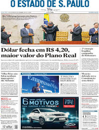 Capa do jornal Estadão 14/09/2018