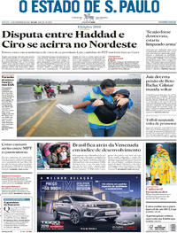 Capa do jornal Estadão 15/09/2018
