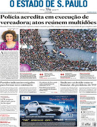 Capa do jornal Estadão 16/03/2018
