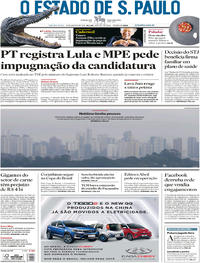 Capa do jornal Estadão 16/08/2018