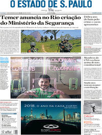 Capa do jornal Estadão 18/02/2018