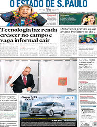 Capa do jornal Estadão 19/03/2018