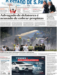 Capa do jornal Estadão 19/05/2018