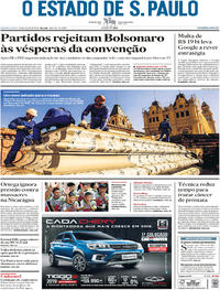 Capa do jornal Estadão 19/07/2018