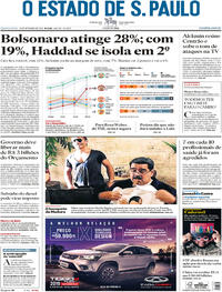 Capa do jornal Estadão 19/09/2018