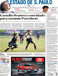 Capa do jornal Estadão 19/11/2018