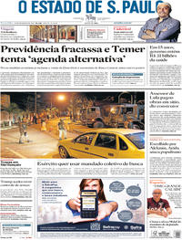 Capa do jornal Estadão 20/02/2018