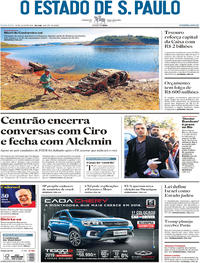 Capa do jornal Estadão 20/07/2018
