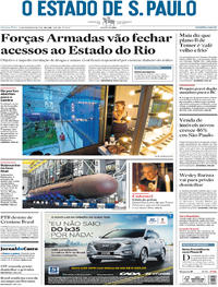 Capa do jornal Estadão 21/02/2018