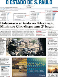 Capa do jornal Estadão 21/08/2018
